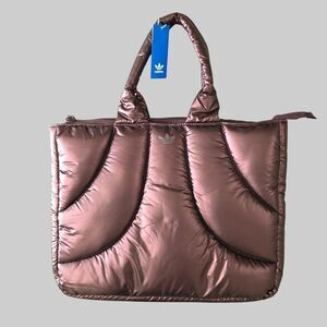 Adidas Zipped Quilted Tote Bag Shopper Metallic Large L Three Stripes New IY9094